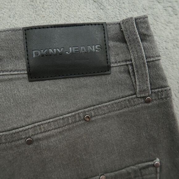 DKNY Jeans Women's Size 27 Gray High-Rise Wide-Leg Denim 31" Inseam Embellished - Picture 15 of 16